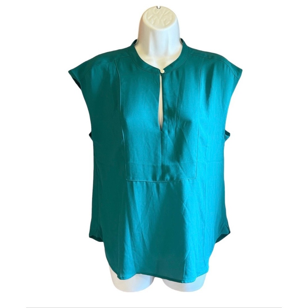 J.Crew Womens Teal Green Split Neck Sleeveless Blouse Top Size S Small